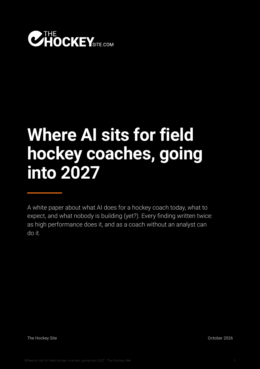 Cover of the report Where AI sits for field hockey coaches, going into 2027, by The Hockey Site